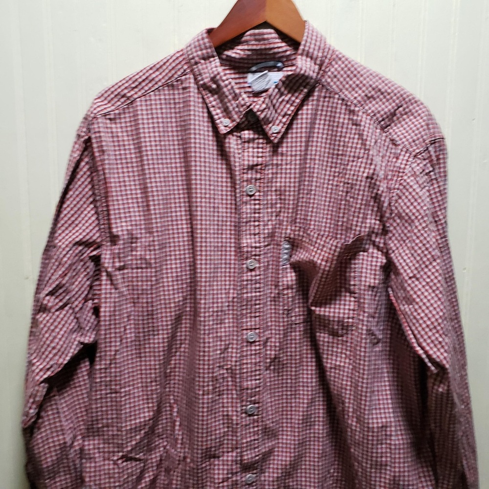 Columbia Shirt Mens Large Red Check Long Sleeve 100% Cotton Button-Down Casual
